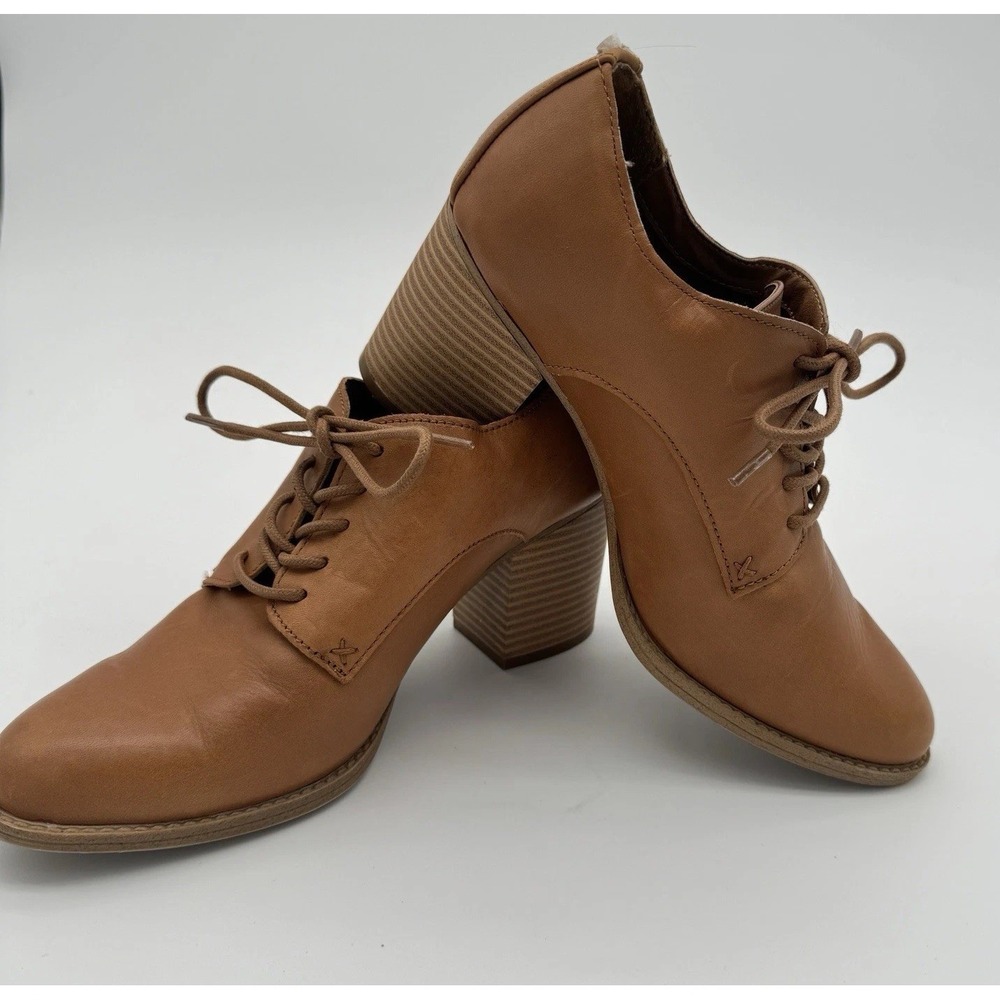 EuroSoft by Sofft Tan Leather Oxford Block Heel Shoes Women's‎ 7.5 Lace Up Retro
